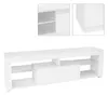 A white TV lowboard with storage compartments and glass shelves, presented against a white background. Náhľad obrázku produktu