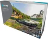 A box for a 2-person kayak, showing a scenic river landscape with the kayak on the shore. Podgląd zdjęcia produktu