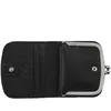 An open black leather wallet with a clasp closure. Anteprima dell’immagine prodotto