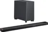 A black soundbar and subwoofer are displayed against a white background. Produktbild-Vorschau
