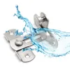 A stainless steel hinge lock with water splashing around it. Produktbild-Vorschau
