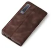 A brown leather flip case for a smartphone, shown from a diagonal angle. Produktbild-Vorschau