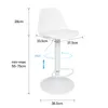 A white bar stool with dimensions and features indicated by text and graphics. Produktbild-Vorschau