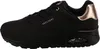 A side view of a black Skechers women's sneaker with rose gold accents. Voir les images du produit