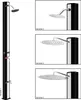 A product image showing a solar shower with multiple variations of its shower head attachment. Produktbild-Vorschau