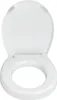 A white toilet seat riser with the lid open, shown from a front-facing perspective against a white background. Produktbild-Vorschau