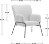 A white armchair with dimensions indicated by measurement lines and text. Produktbild-Vorschau