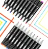 A collection of marker pens arranged diagonally on a white background with colorful lines. Produktbild-Vorschau