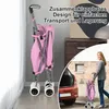 A pink shopping trolley is shown folded and standing upright, with a woman loading a similar trolley into the trunk of a car. Voir les images du produit