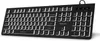 A black keyboard with white backlighting is shown from a slightly elevated diagonal angle against a white background. Anteprima dell’immagine prodotto