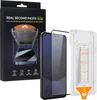 A product packaging for a screen protector with an installation aid, alongside the screen protector and installation aid. Produktbild-Vorschau