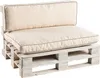 A cream-colored cushion set on a white wooden pallet base, presented against a white background. Voir les images du produit