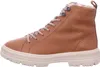 A side view of a brown leather high-top boot with cream-colored laces and sole. Anteprima dell’immagine prodotto