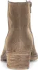 The back view of a beige suede ankle boot with a stacked heel and a zipper on the side. Anteprima dell’immagine prodotto