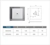 A diagram and table showing the dimensions of a square shower tray. Produktbild-Vorschau