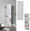 A white bookshelf filled with books and decorative items, placed against a gray wall. Produktbild-Vorschau