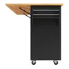 A side view of a black kitchen cart with a wooden countertop and drop-leaf extension. Produktbild-Vorschau