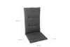 A dark gray chair cushion with dimensions indicated by measurement lines and text. Produktbild-Vorschau