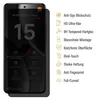 A screen protector is shown applied to a smartphone, with a list of features on the right side. Produktbild-Vorschau