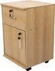 A wooden filing cabinet with a drawer and a door, both with locks and keys, and wheels at the bottom. Anteprima dell’immagine prodotto