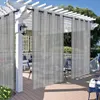 Outdoor curtains hanging on a pergola over a deck with furniture. Produktbild-Vorschau