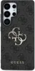 A black phone case with a repeating GUESS logo pattern and a large metallic GUESS logo in the center. Produktbild-Vorschau