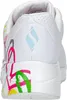 Rear view of a white sneaker with colorful graffiti-style accents. Voir les images du produit