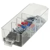 A clear plastic organizer box with multiple compartments filled with various hardware items like screws, nails, and wall anchors. Náhled obrázku produktu