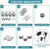Collage of bathroom radiator accessories with labels. Produktbild-Vorschau