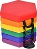 A stack of colorful hexagonal floor cushions in rainbow colors. Produktbild-Vorschau