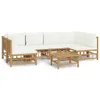7-tlg. Garten-Lounge-Set mit Cremeweißen Kissen Bambus Produktbild-Vorschau 1