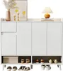 A white shoe cabinet with doors and drawers, displaying shoes on the lower shelves and decorative items on top. Anteprima dell’immagine prodotto