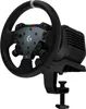 A black and gray racing steering wheel with a clamp attached to the bottom, shown against a white background. Produktbild-Vorschau