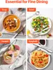 A collage of four images showing different types of food served with cutlery, illustrating the use of a cutlery set for various meals. Produktbild-Vorschau