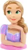 A bust of a doll with blonde hair and green eyes, wearing a purple dress. Náhľad obrázku produktu