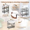 A collage of images showing a folding table in different configurations and stages of use, with German text describing its features and uses. Podgląd zdjęcia produktu