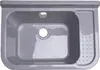A top-down view of a gray sink with a drain and an overflow hole. Náhled obrázku produktu