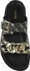 A top-down view of a black Guess sandal with gold chain detailing. Podgląd zdjęcia produktu