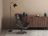 A modern living room scene with a floor lamp, a chair, and a wooden cabinet. Produktbild-Vorschau