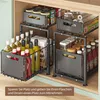 Kitchen cabinet organizers filled with various food items and bottles. Produktbild-Vorschau