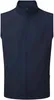A navy blue men's vest is shown front and center against a white background.