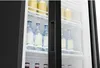 Close-up view of a black glass-door refrigerator filled with bottles and jars. Produktbild-Vorschau