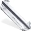 A clear plastic refrigerator door shelf with a gray trim, presented against a white background. Produktbild-Vorschau