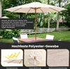 A patio umbrella is set up over a wooden table and chairs in a backyard setting. Náhľad obrázku produktu