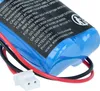 Close-up of a blue battery pack with a black label and wires. Produktbild-Vorschau