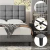 A bed with a tufted headboard and a blanket on it, with close-up insets of the headboard detail, bed frame, and legs. Produktbild-Vorschau