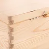 A close-up view of the corner and hinge of a wooden box. Produktbild-Vorschau
