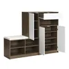 A shoe cabinet with a bench and storage compartments, shown against a white background. Produktbild-Vorschau