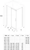 A technical drawing of a shower enclosure with a detailed size chart below. Voir les images du produit