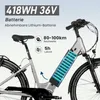 A close-up marketing image of an electric bicycle, highlighting its battery and key specifications. Produktbild-Vorschau